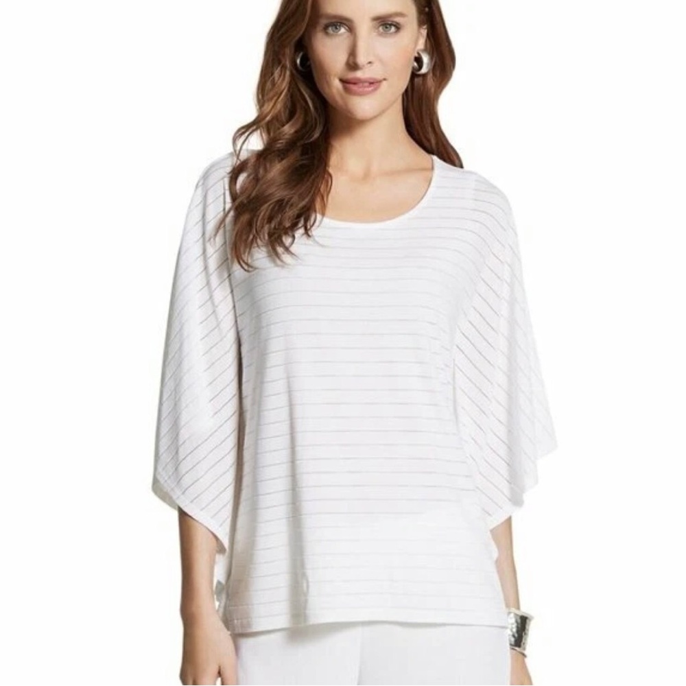 Chico's Travelers Cape Poncho Drop Needle Top Size 3 White Built in Tank XL